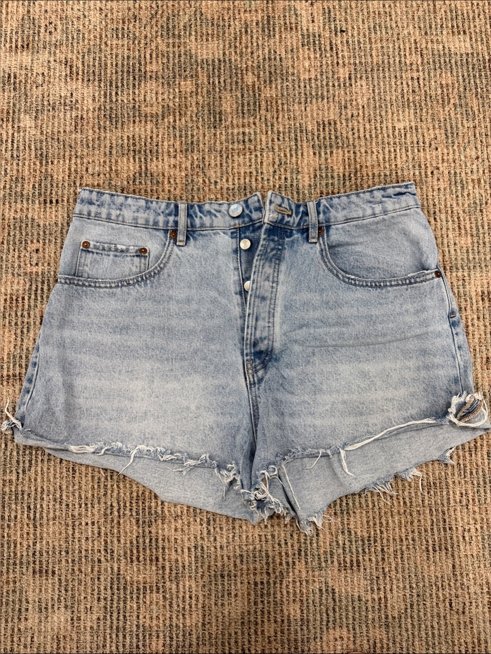 Zara Light Blue Distressed Denim Shorts